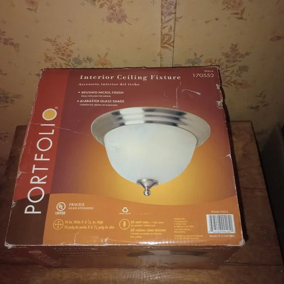 Portfolio Interior Ceiling Fixture #170552 Brushed Nickel Finish Alabaster Shade - Picture 1 of 16